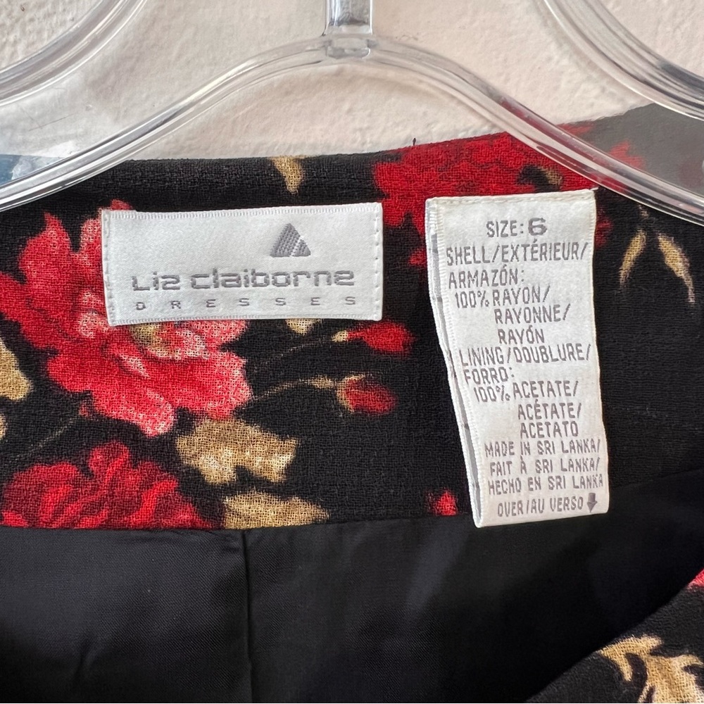 LIZ CLAIBORNE Vintage Skirt Set Black w Flowers Button Top Straight Skirt Size 8 - Picture 6 of 12